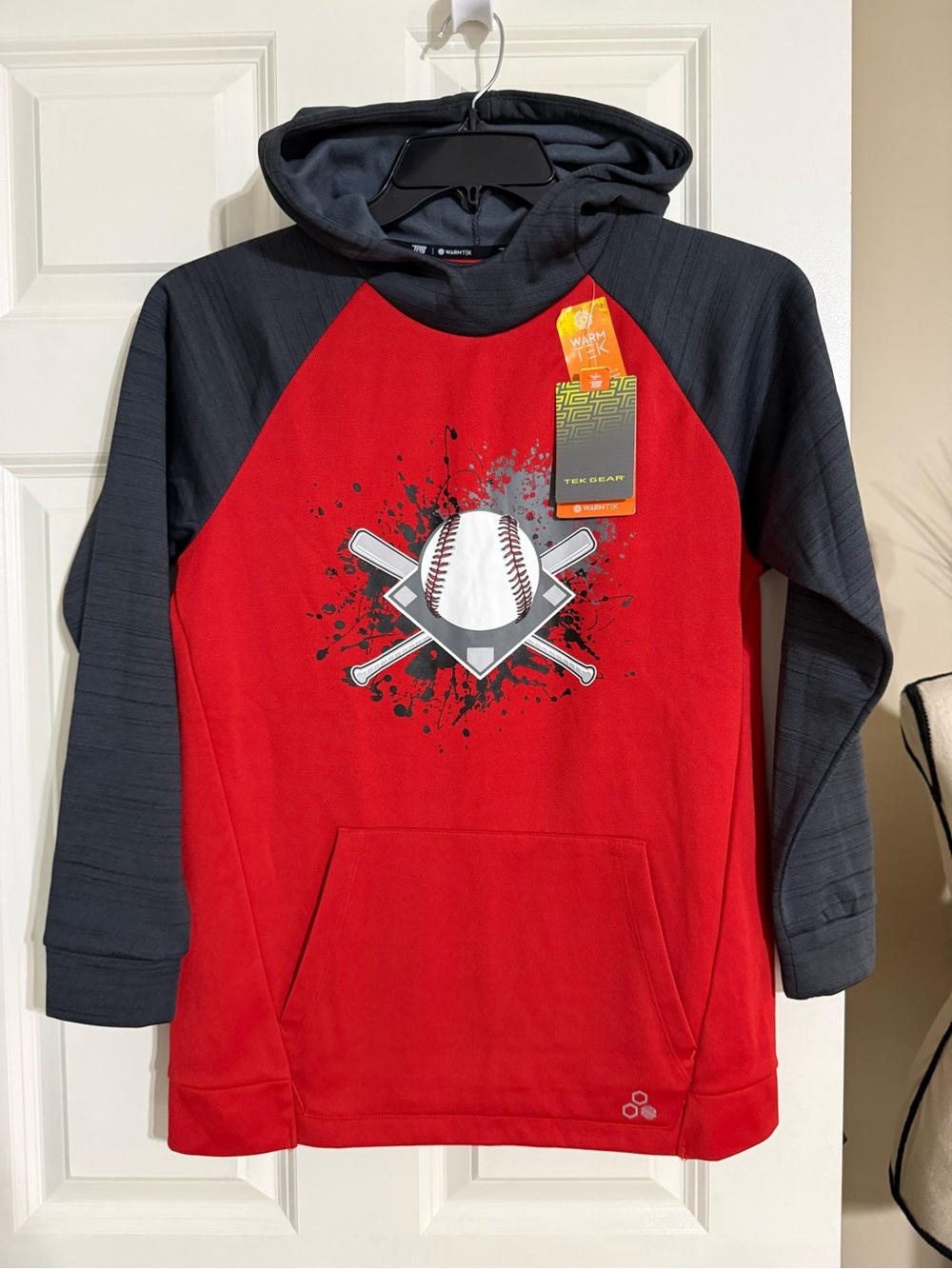 tek gear Red and Black Baseball Graphic Pullover Hoodie